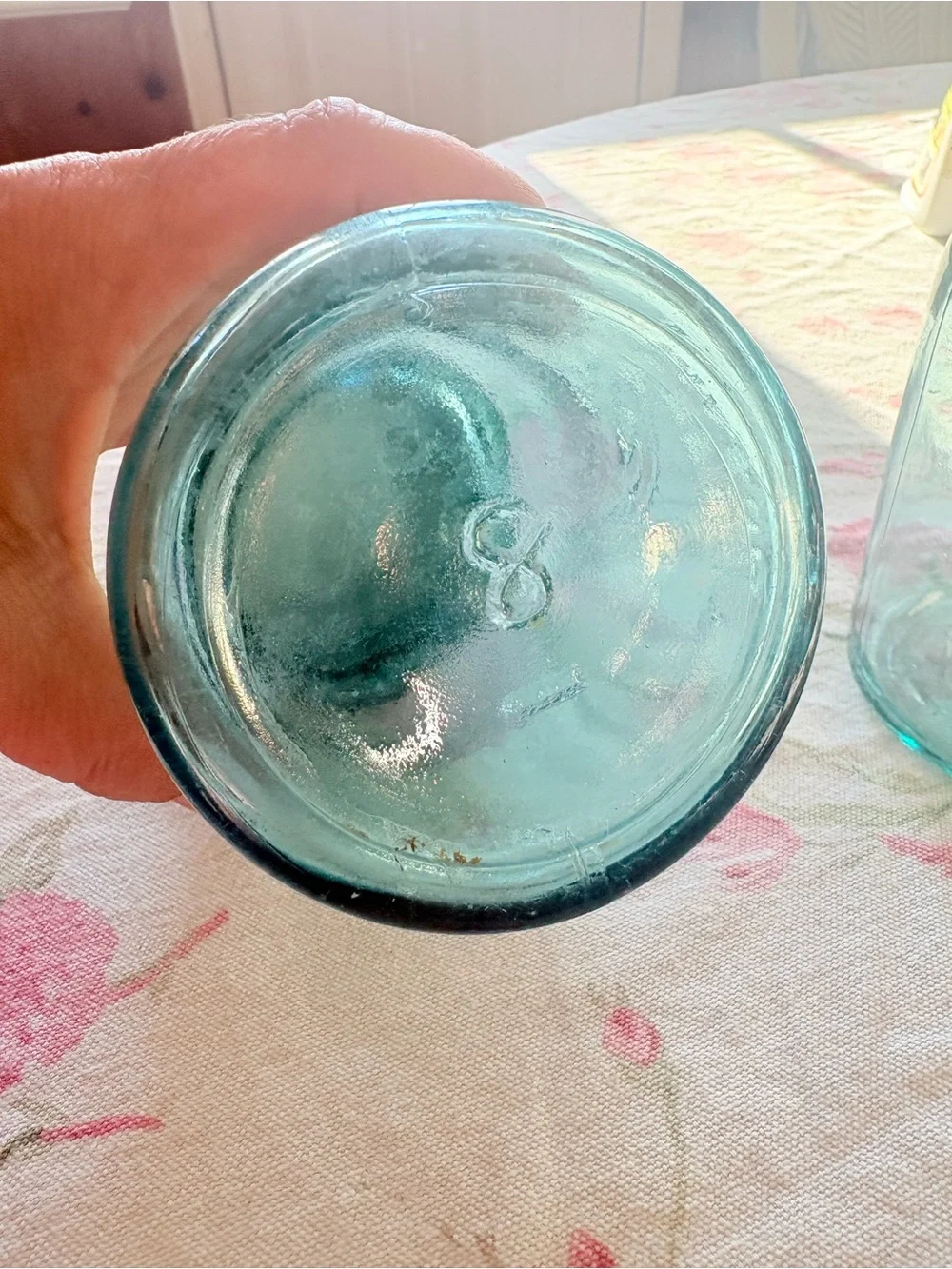 Vintage Blue Aqua Glass Ball Perfect Mason Jar Pint Size Zinc Lid 1910-1923